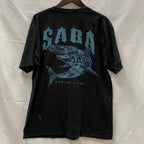 【中古】【古着】The Duck co プリント Tシャツ ブラック×ブルー Lサイズ