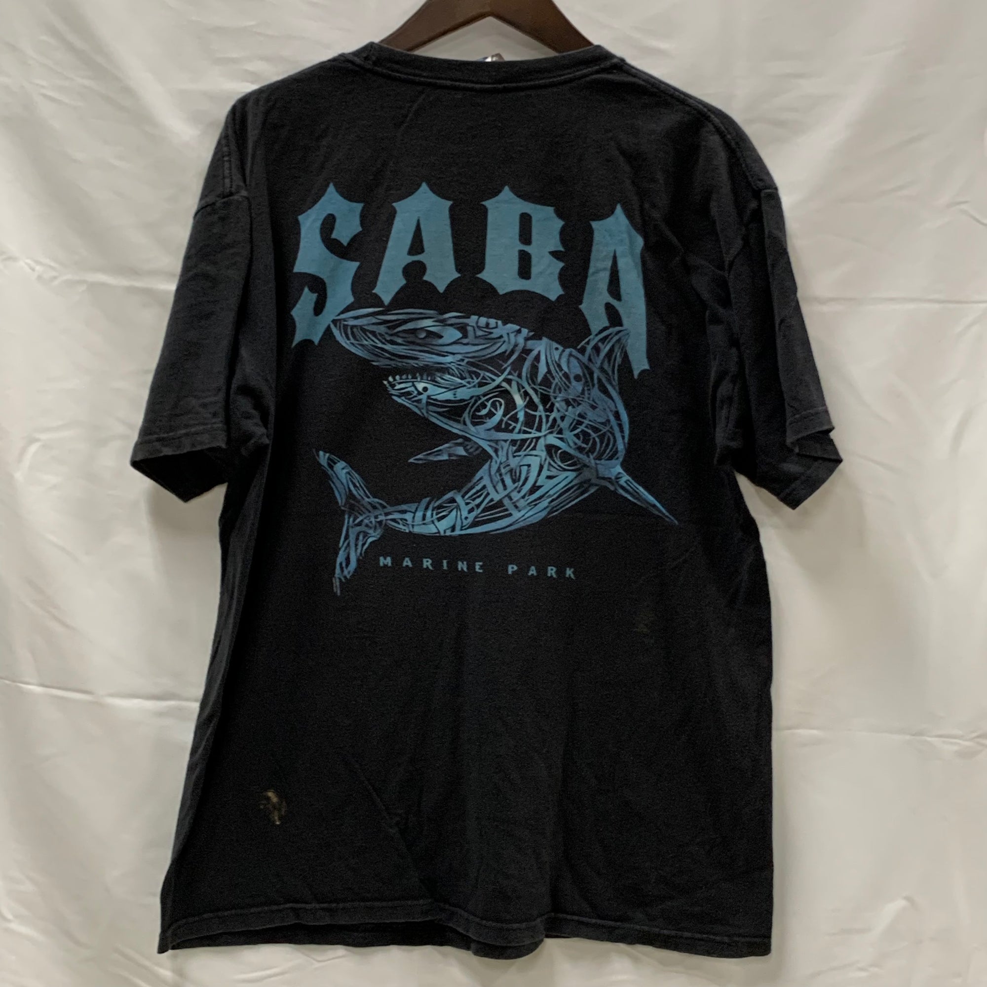 【中古】【古着】The Duck co プリント Tシャツ ブラック×ブルー Lサイズ
