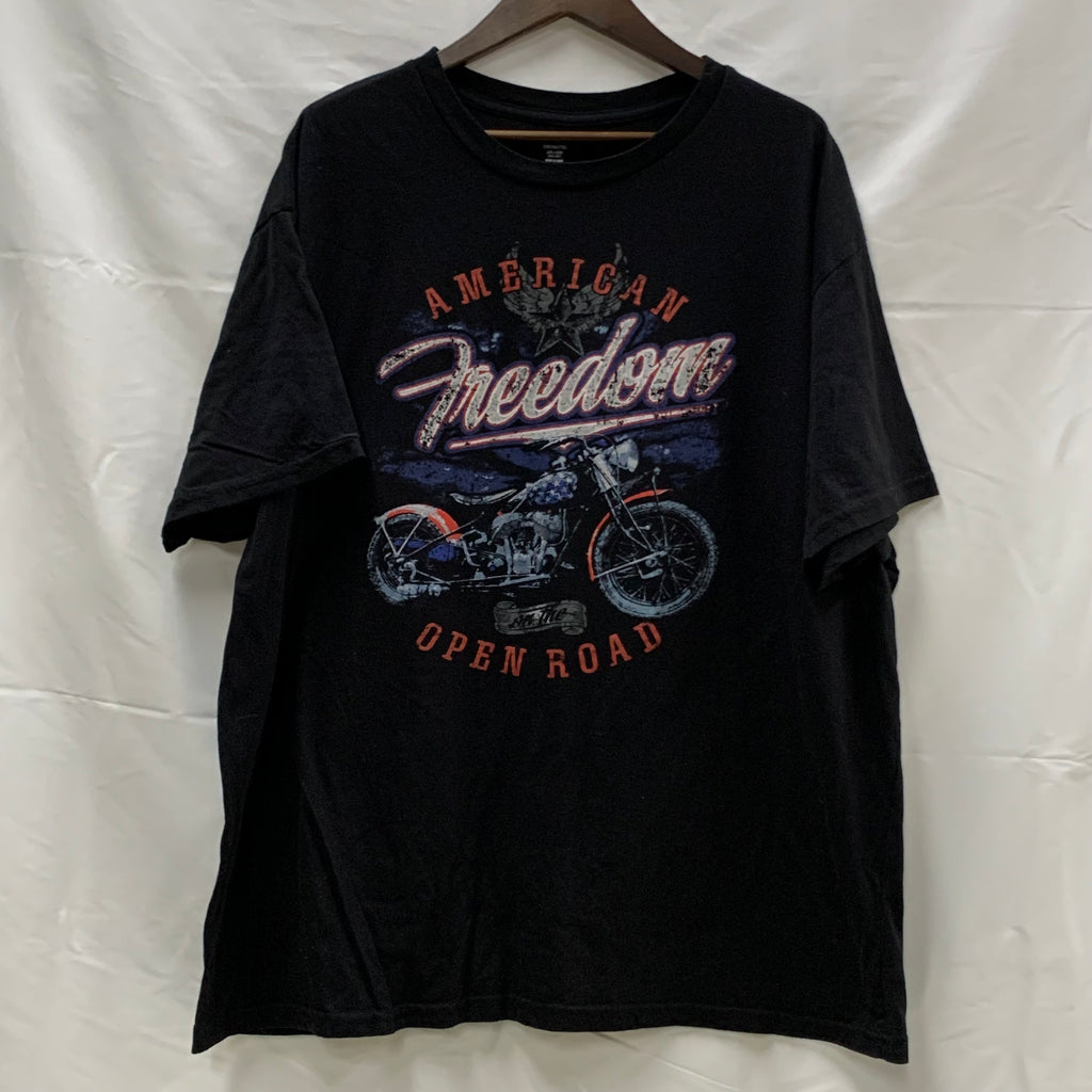 【中古】【古着】celebrate PATRIOTIC プリント Tシャツ ブラック×ブルー×ホワイト 3XLサイズ