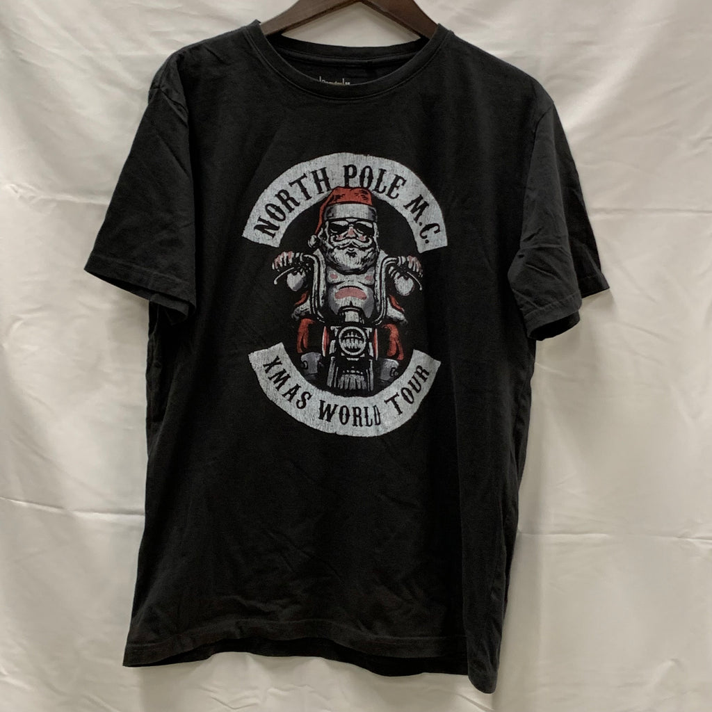 【中古】【古着】 プリント Tシャツ ブラック×ホワイトレッド Mサイズ