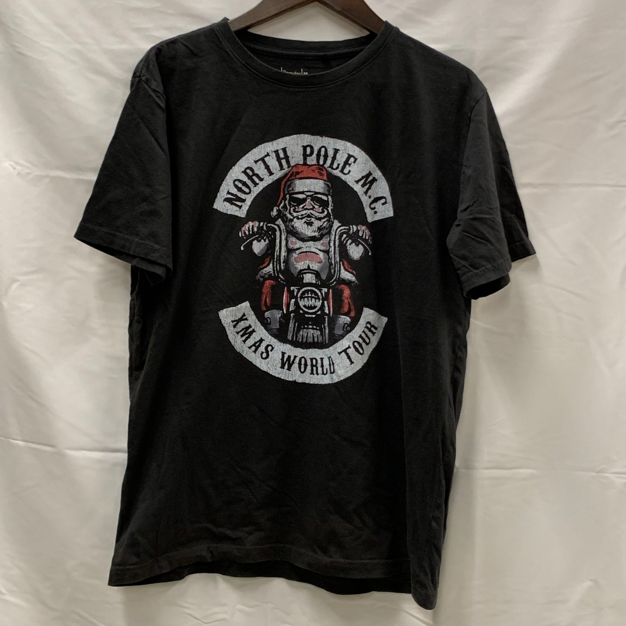 【中古】【古着】 プリント Tシャツ ブラック×ホワイトレッド Mサイズ