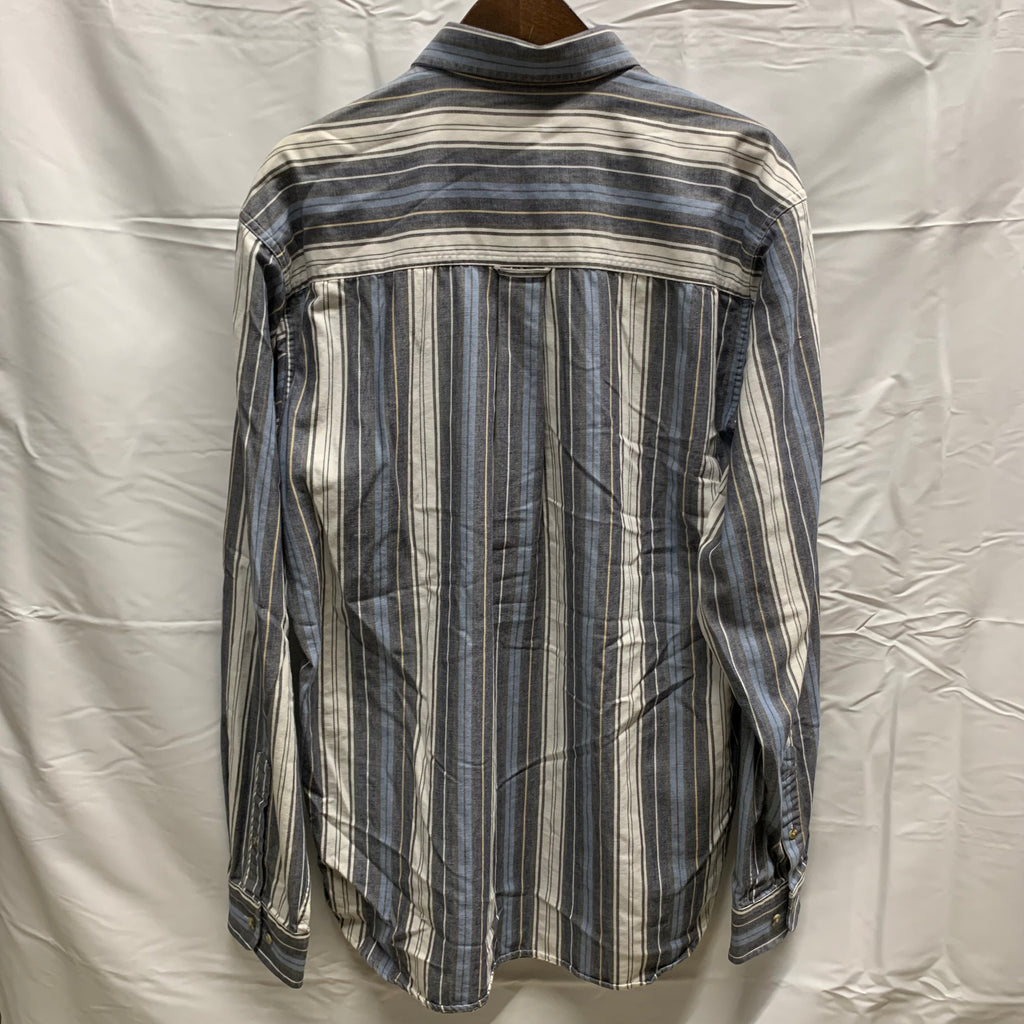 【中古】【古着】IVY CREW ストライプ L/S シャツ グレー×ホワイト×ブルー