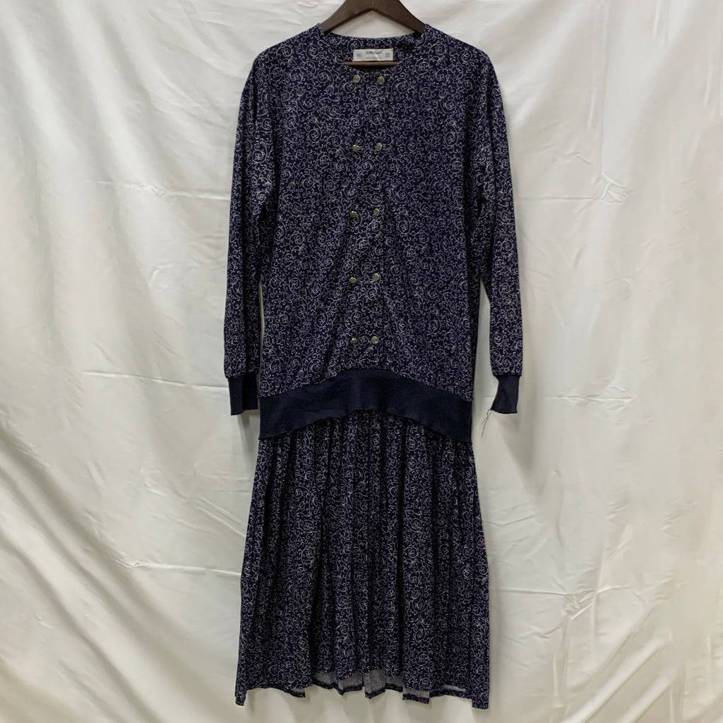 【中古】【古着】St Michael アラベスク ワンピース ネイビー×ホワイト Mサイズ