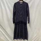 【中古】【古着】St Michael アラベスク ワンピース ネイビー×ホワイト Mサイズ