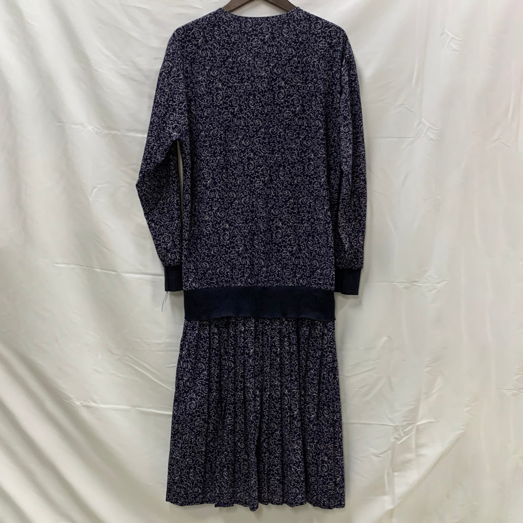 【中古】【古着】St Michael アラベスク ワンピース ネイビー×ホワイト Mサイズ