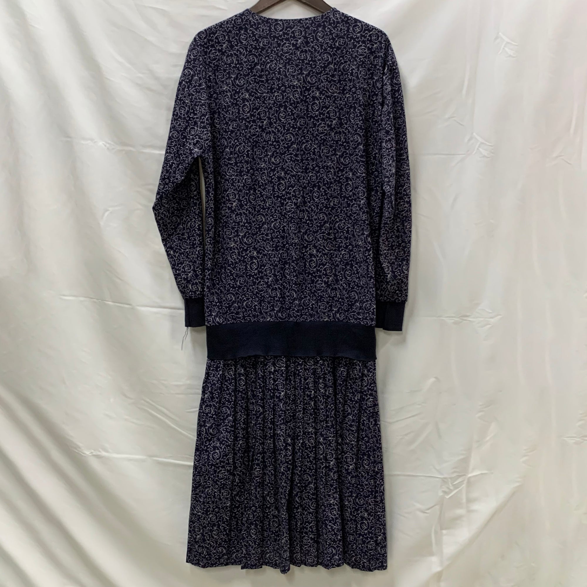 【中古】【古着】St Michael アラベスク ワンピース ネイビー×ホワイト Mサイズ
