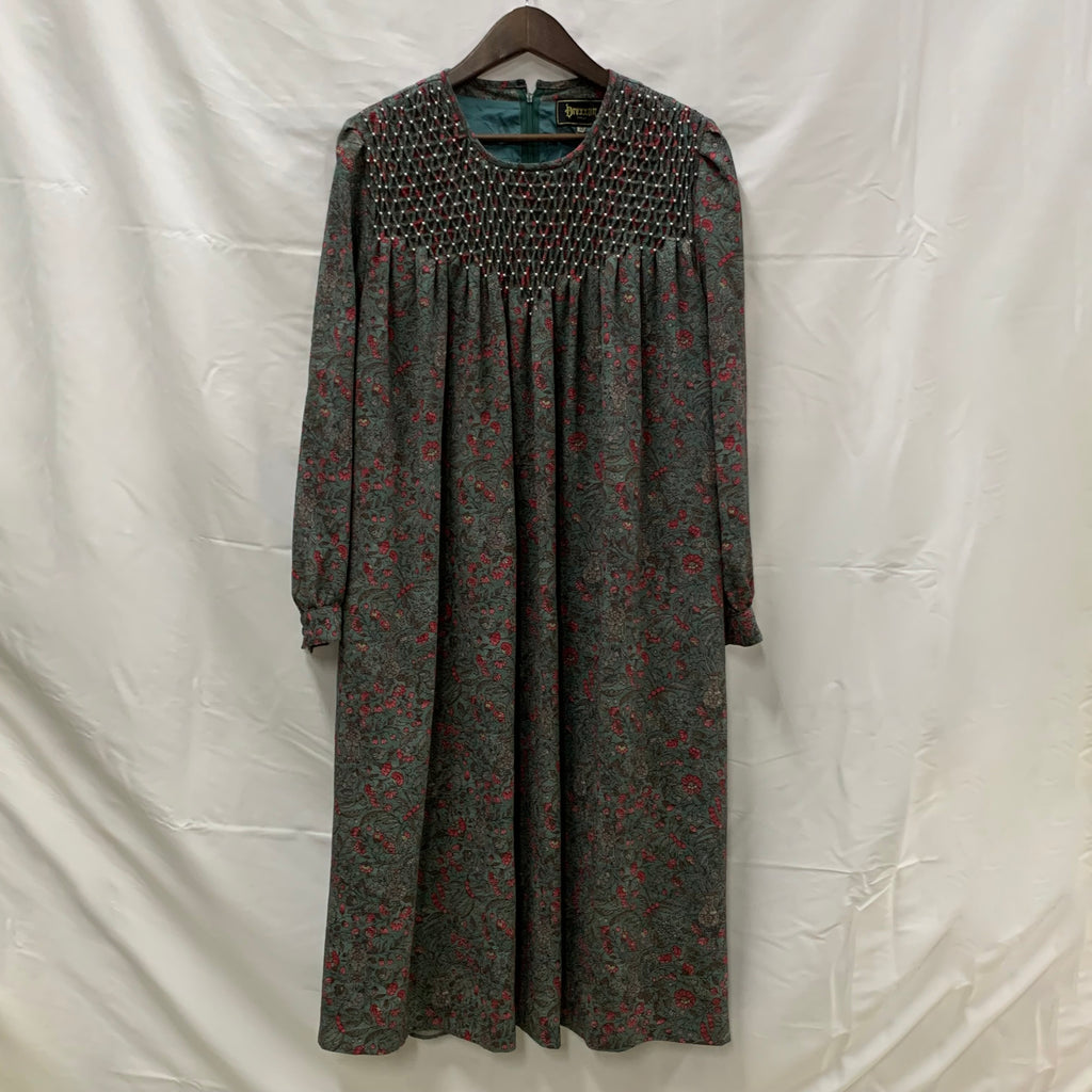 【中古】【古着】Drexxon Dorian 花柄 ワンピース オリーブ×ボルドー×ブラウン