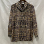 【中古】【古着】 柄 シャツブラウス ベージュ×ネイビー×ブラウン