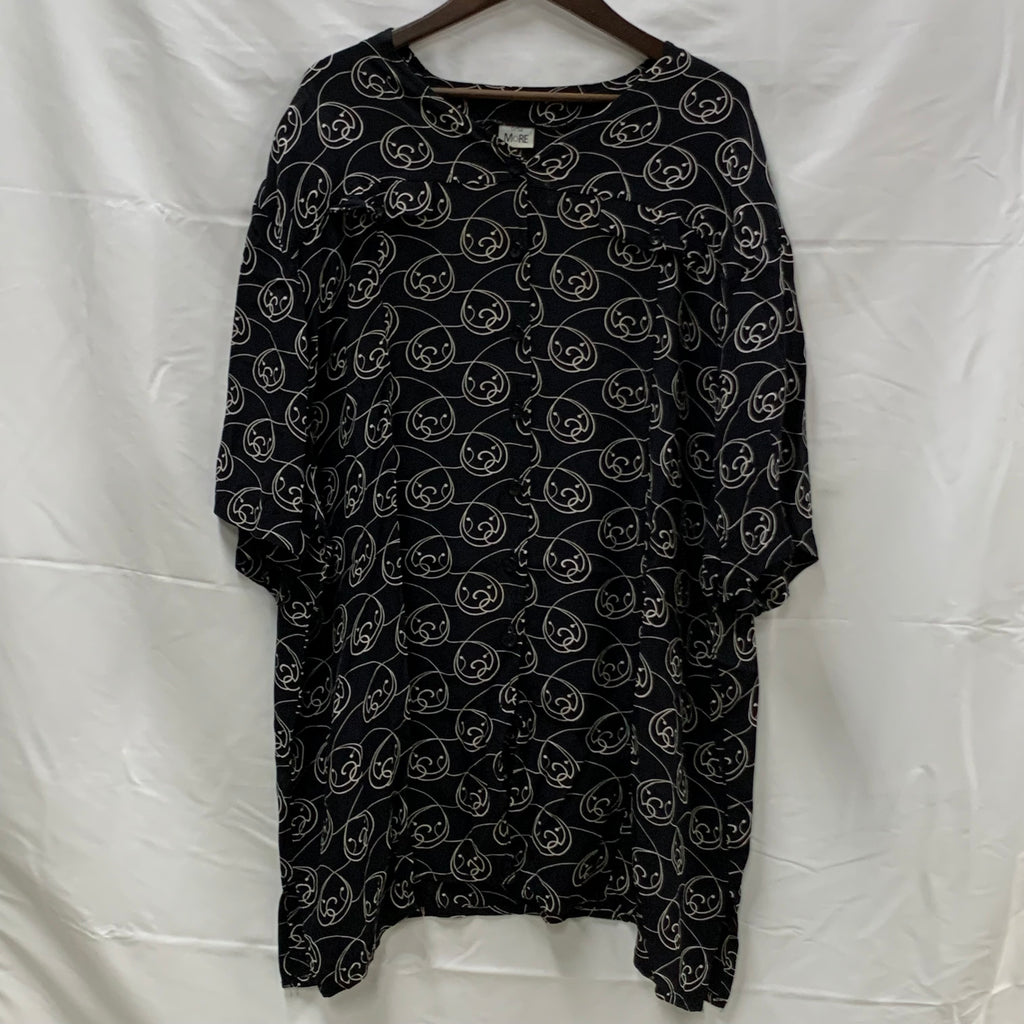 【中古】【古着】 アラベスク シャツブラウス ブラック×ホワイト