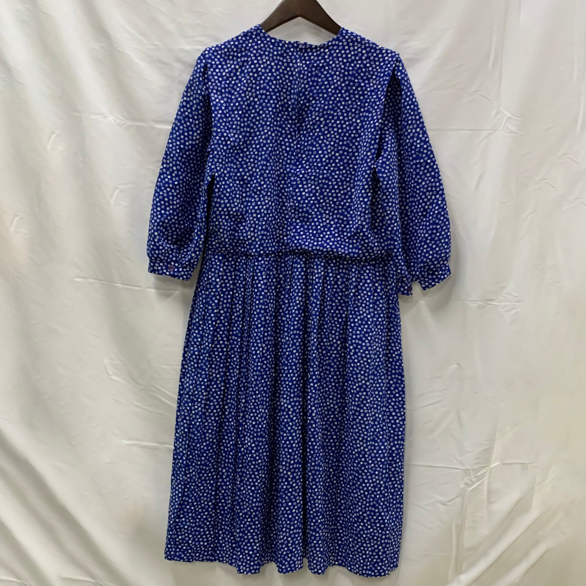 【中古】【古着】 柄 ワンピース ブルー×ホワイト