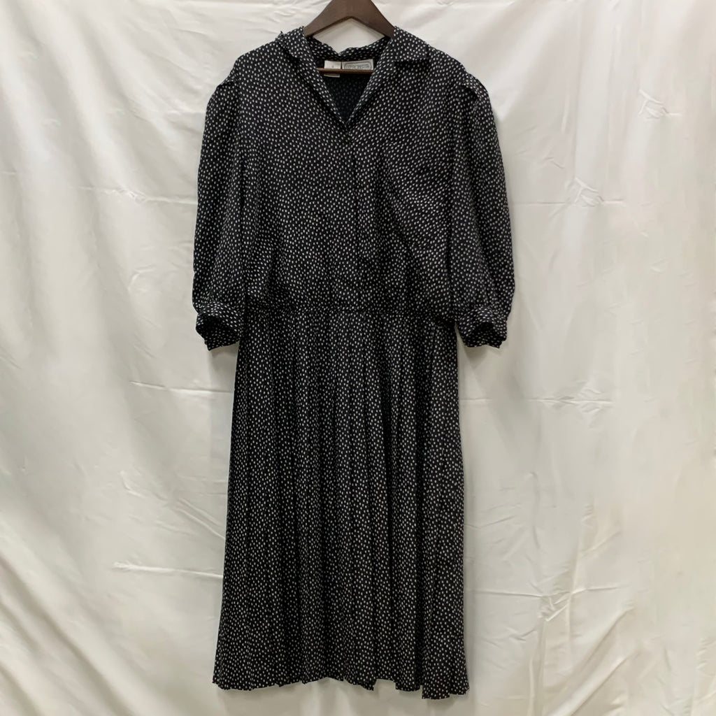 【中古】【古着】Liz Roberts 柄 ワンピース ブラック、ホワイト