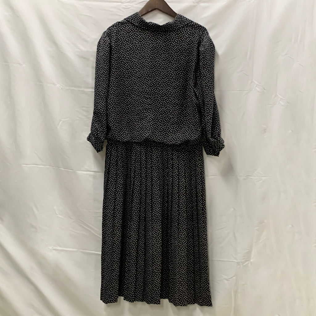 【中古】【古着】Liz Roberts 柄 ワンピース ブラック、ホワイト