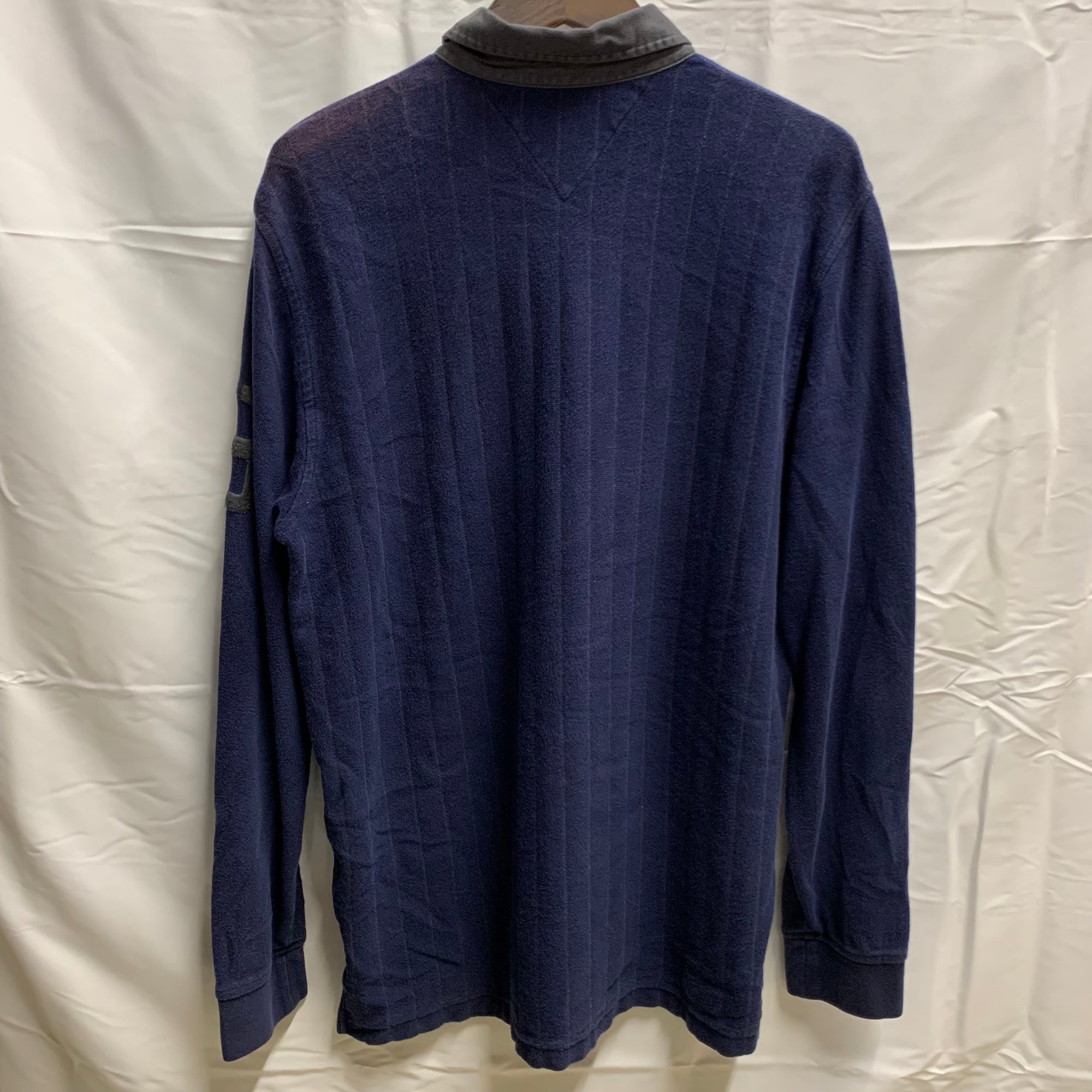 【中古】【古着】TOMMY HILFIGER ストライプ L/S ラガーシャツ ネイビー Mサイズ