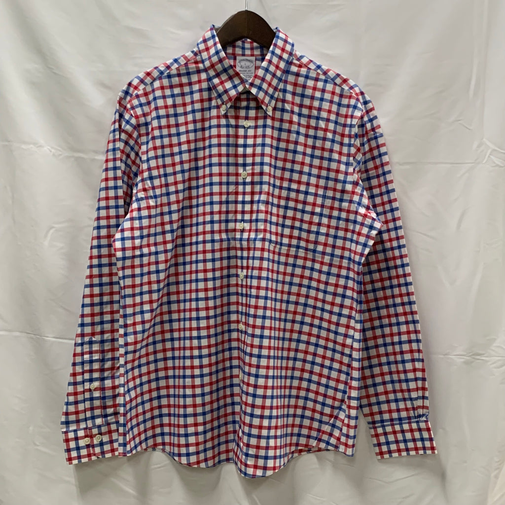 【中古】【古着】Brooks Brothers チェック シャツ ブルー×レッド Lサイズ
