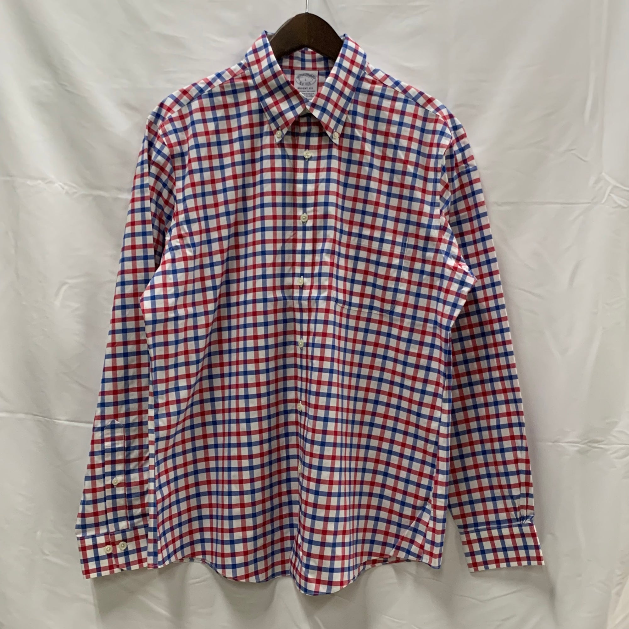 【中古】【古着】Brooks Brothers チェック シャツ ブルー×レッド Lサイズ