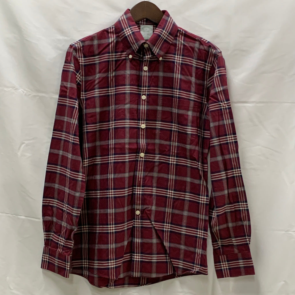 【中古】【古着】Brooks Brothers チェック シャツ ボルドー Sサイズ