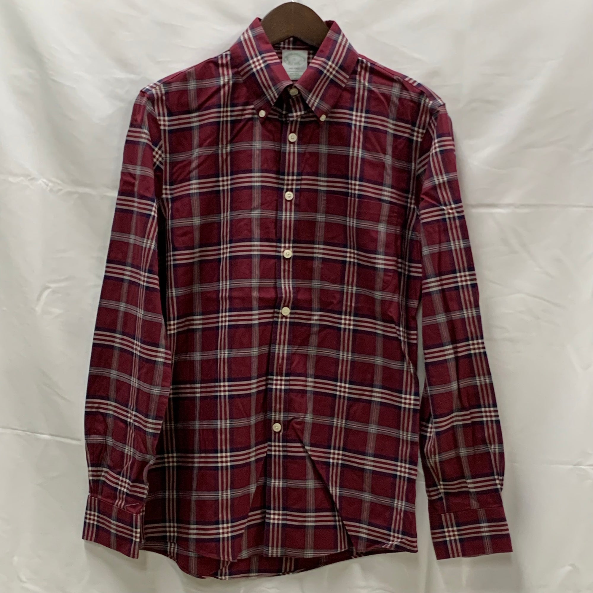 【中古】【古着】Brooks Brothers チェック シャツ ボルドー Sサイズ