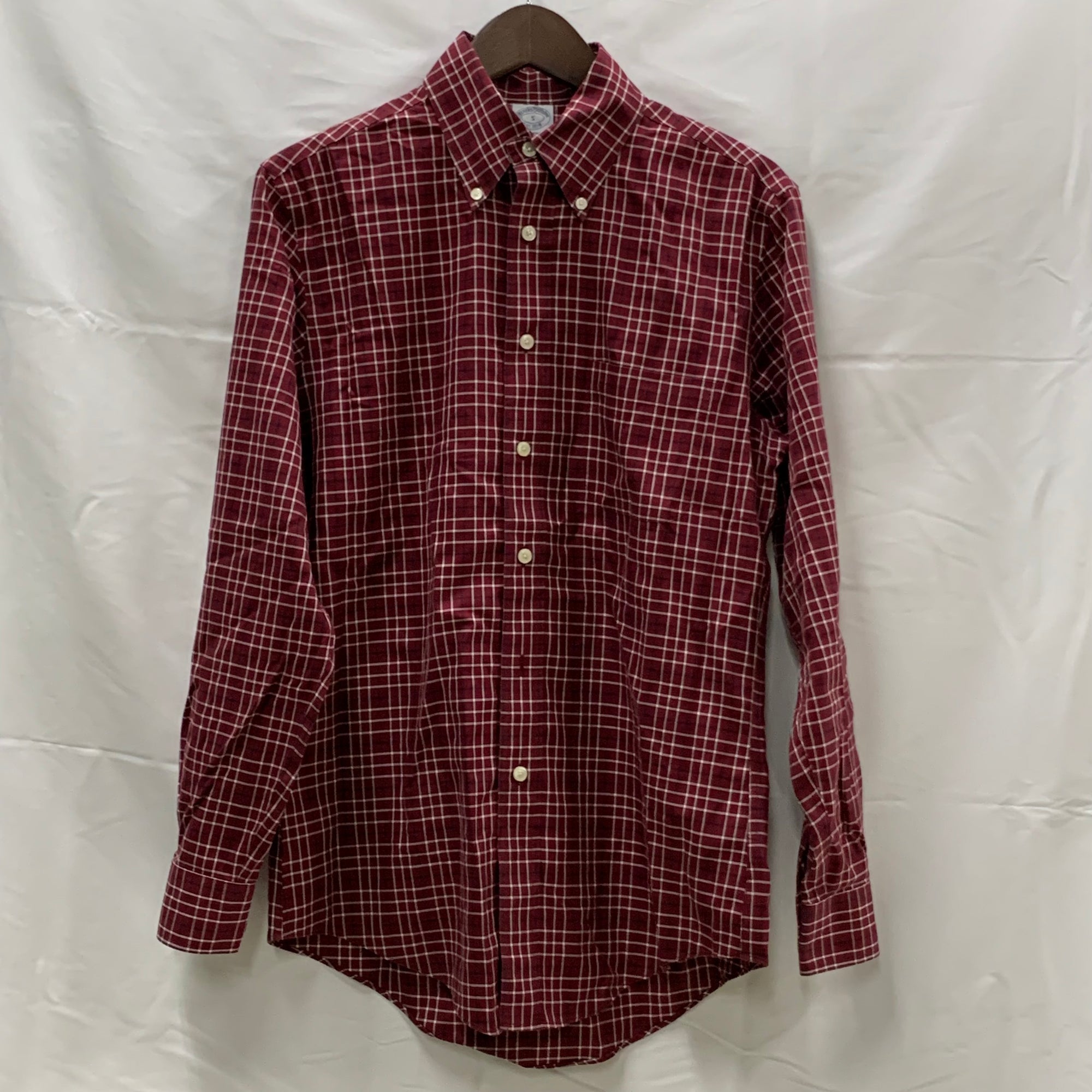 【中古】【古着】Brooks Brothers チェック シャツ ボルドー Sサイズ
