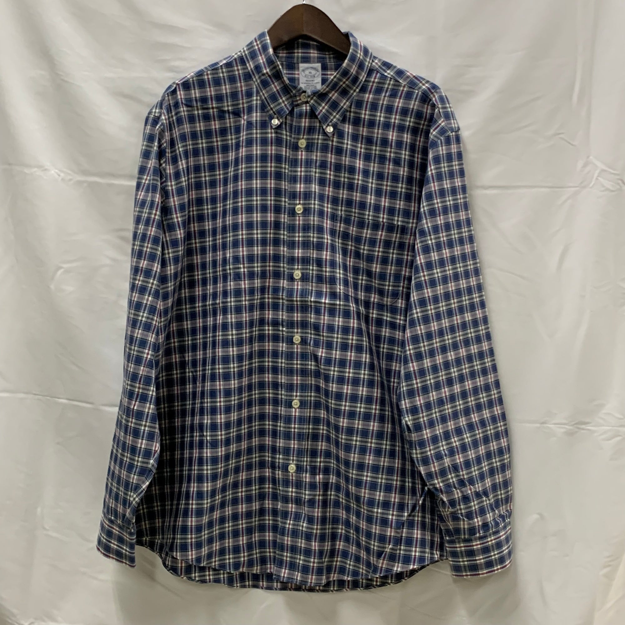【中古】【古着】Brooks Brothers チェック シャツ ブルー XLサイズ