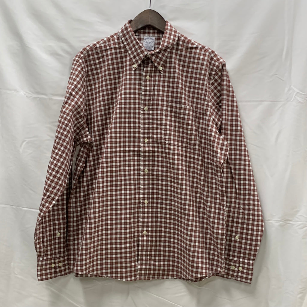 【中古】【古着】Brooks Brothers チェック シャツ ブラウン Lサイズ
