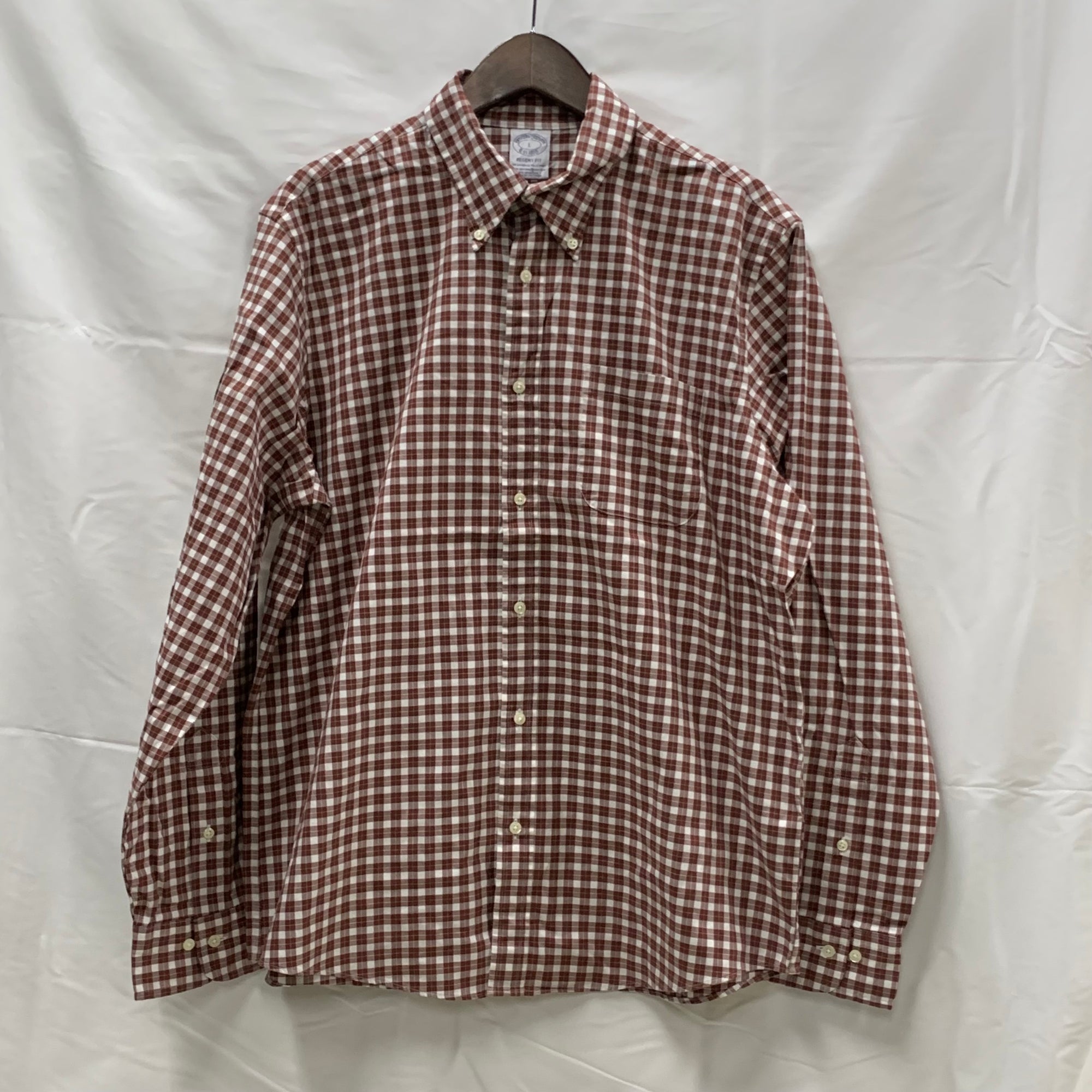 【中古】【古着】Brooks Brothers チェック シャツ ブラウン Lサイズ