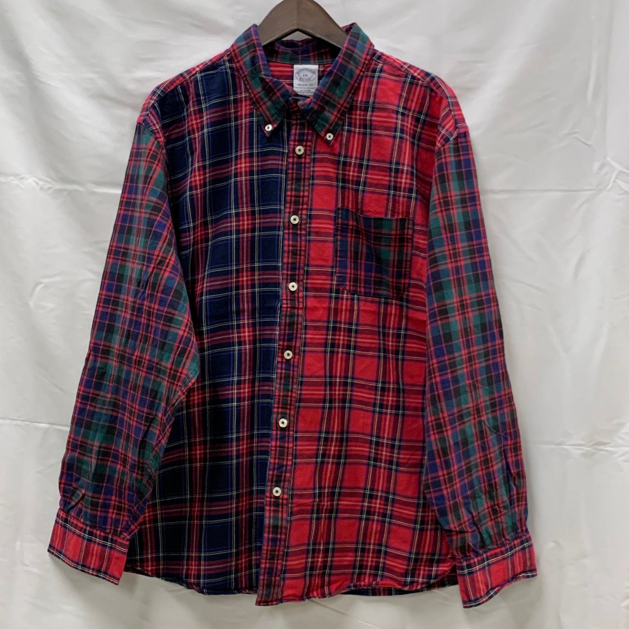 【中古】【古着】Brooks Brothers チェック シャツ レット×ネイビー XXLサイズ