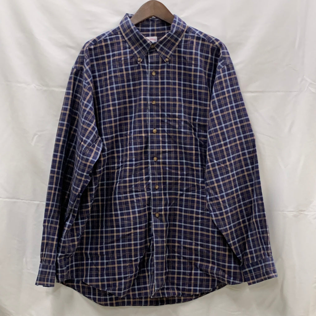 【中古】【古着】Brooks Brothers チェック シャツ ネイビー XLサイズ