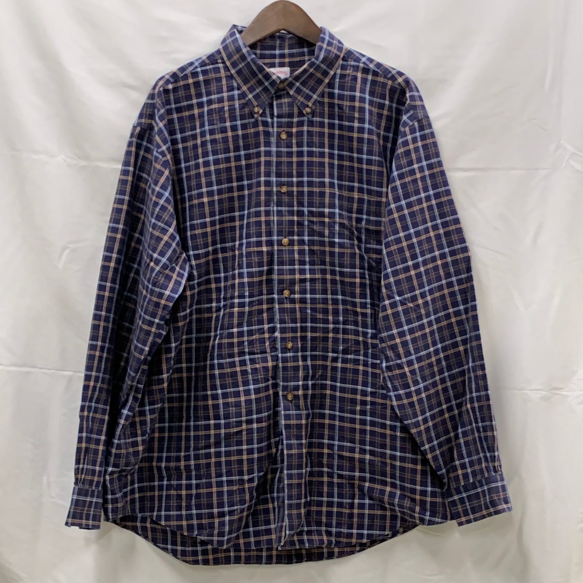 【中古】【古着】Brooks Brothers チェック シャツ ネイビー XLサイズ