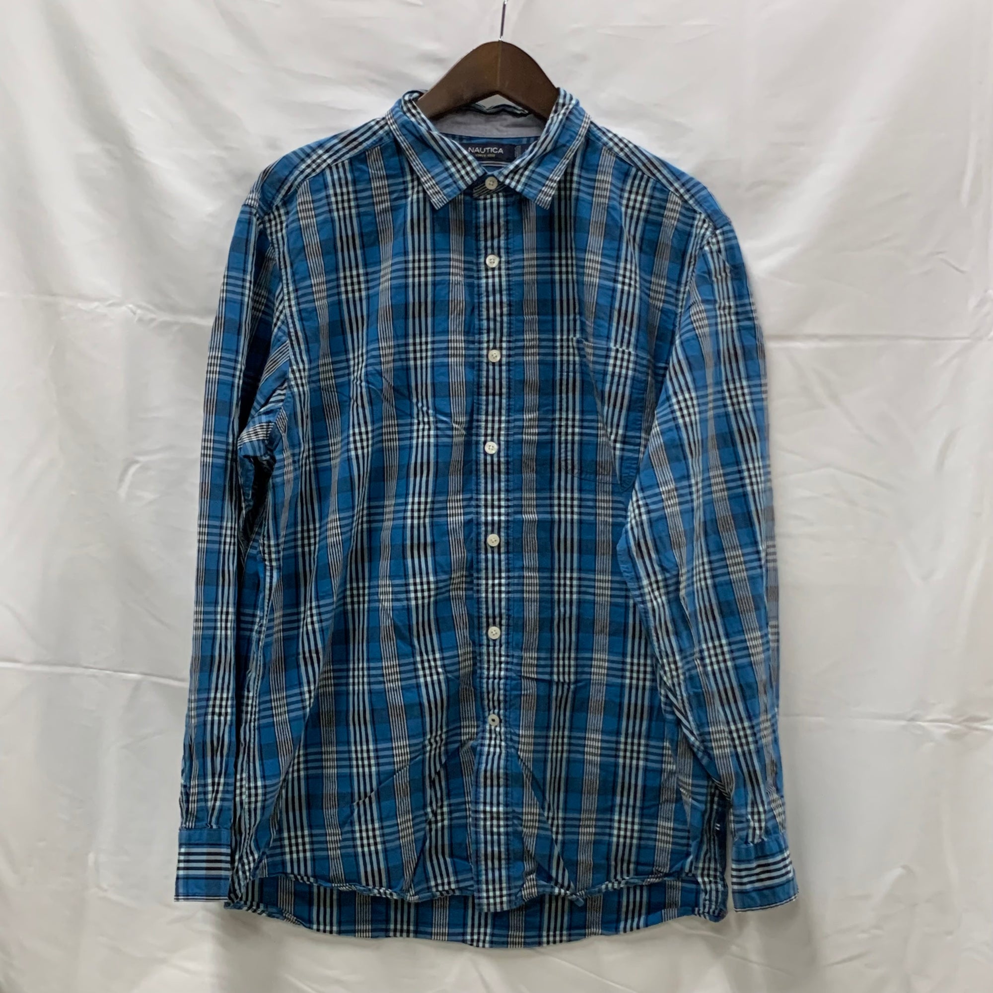 【中古】【古着】NAUTICA チェック シャツ サックス Lサイズ