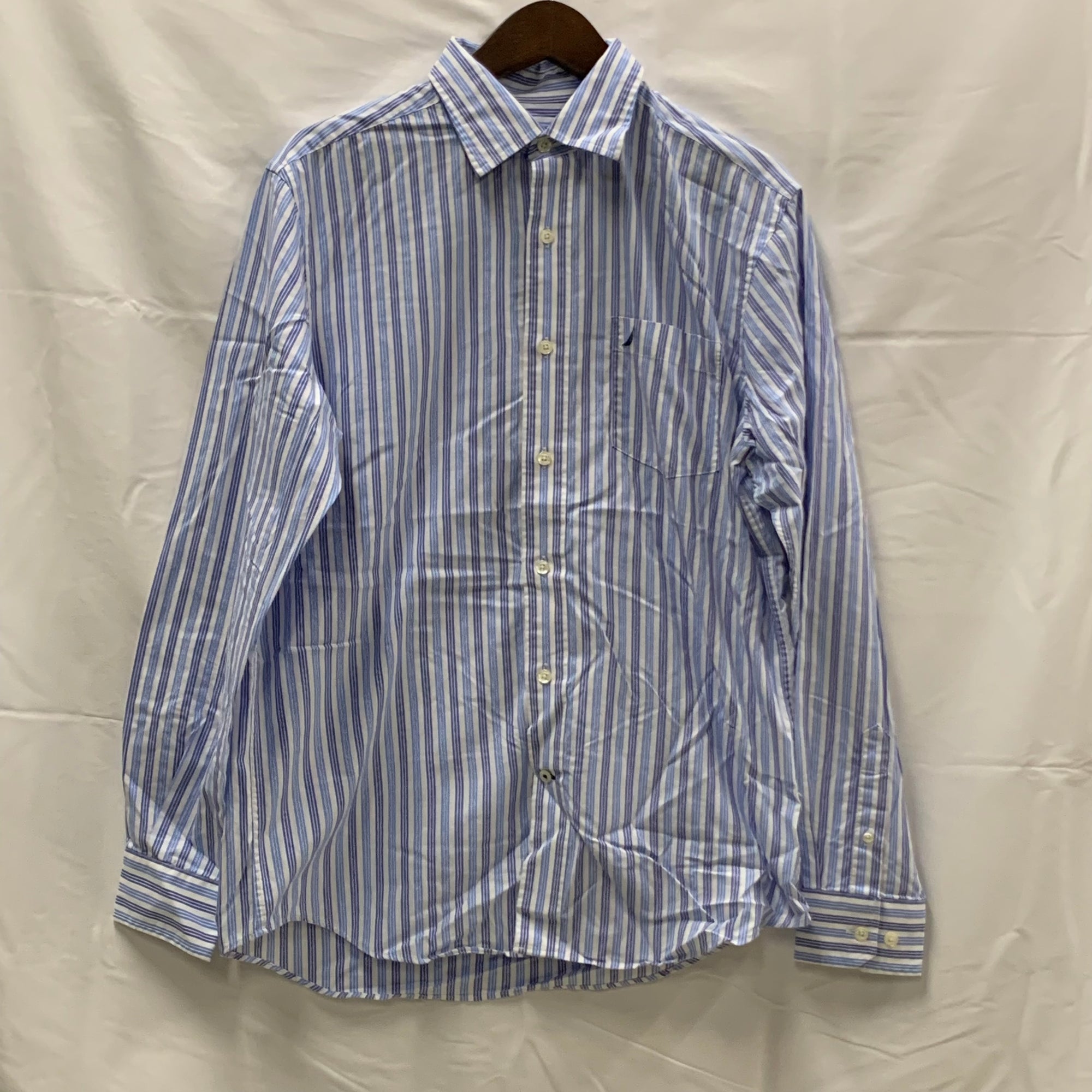 【中古】【古着】NAUTICA ストライプ シャツ ライトブルー Mサイズ