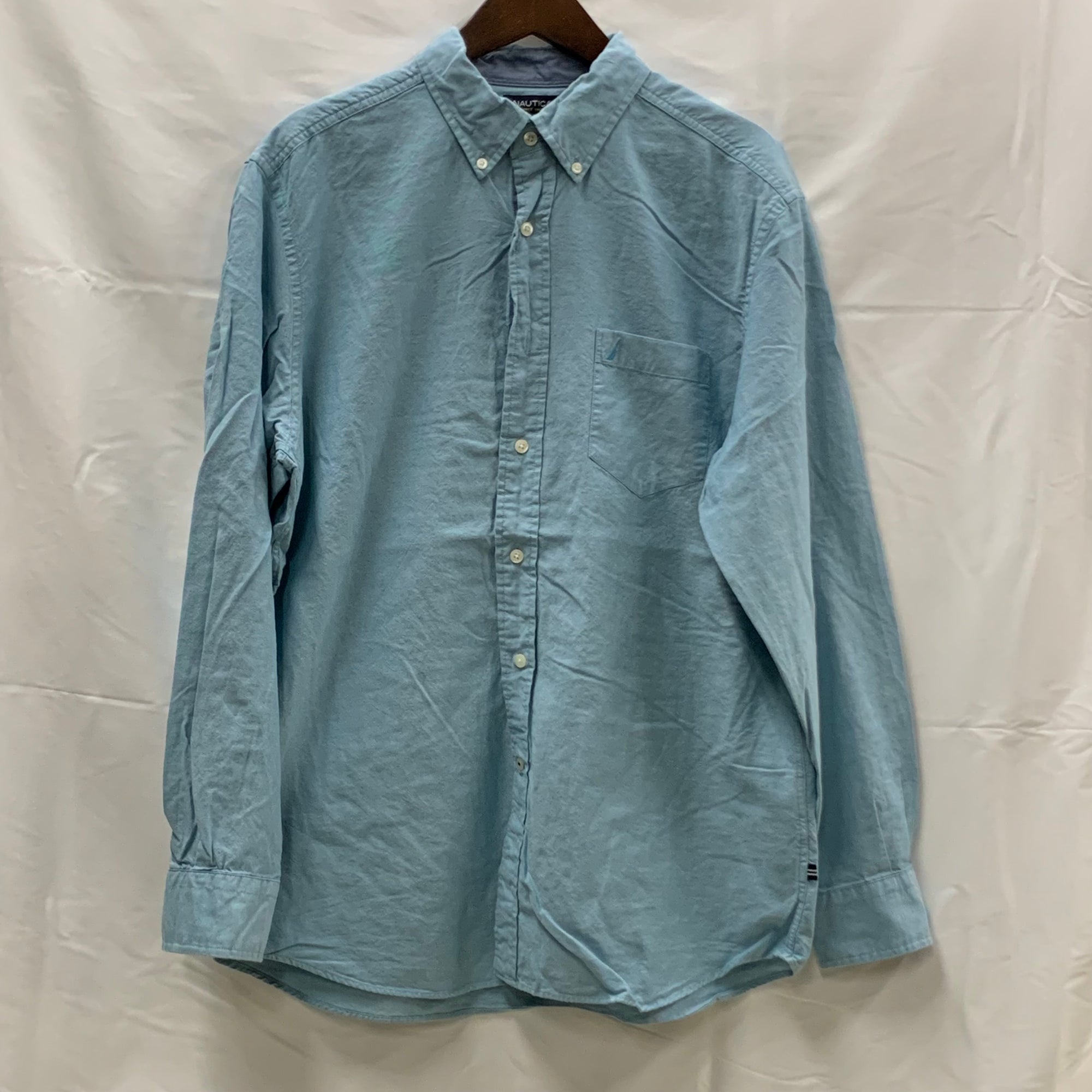 【中古】【古着】NAUTICA 無地 シャツ ターコイズ Lサイズ