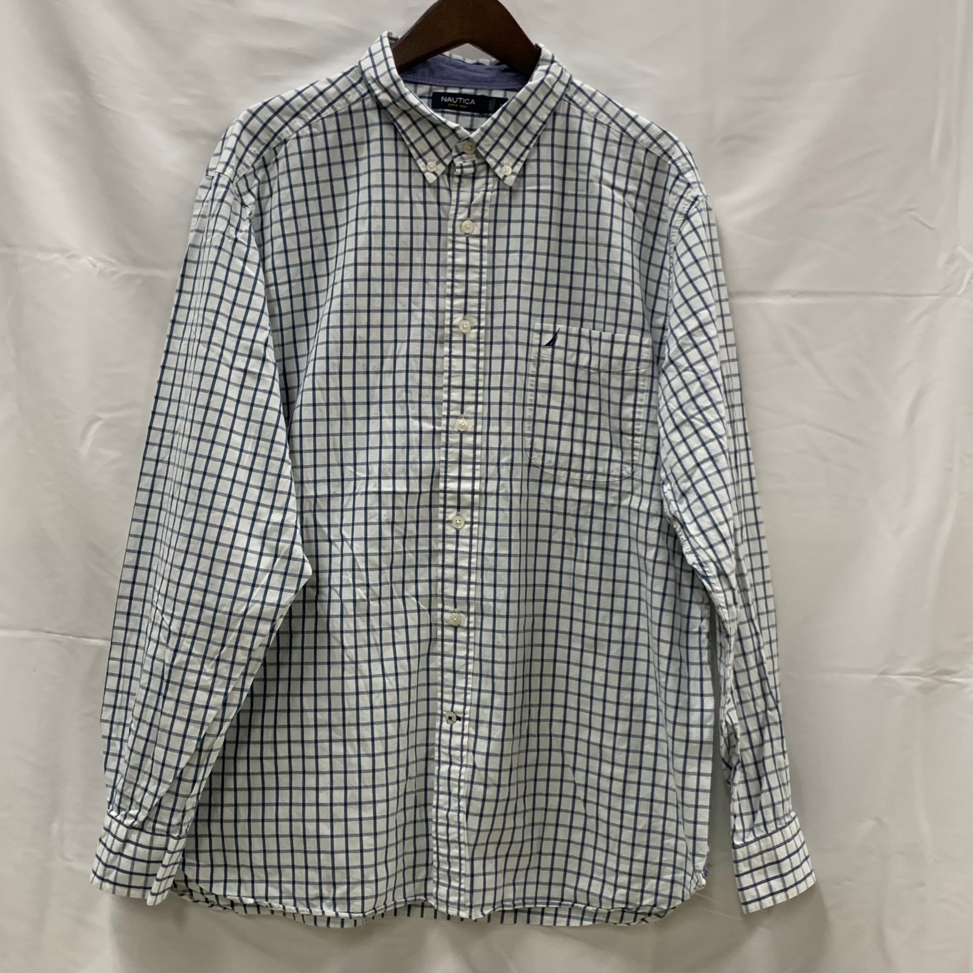 【中古】【古着】NAUTICA チェック シャツ サックス XLサイズ