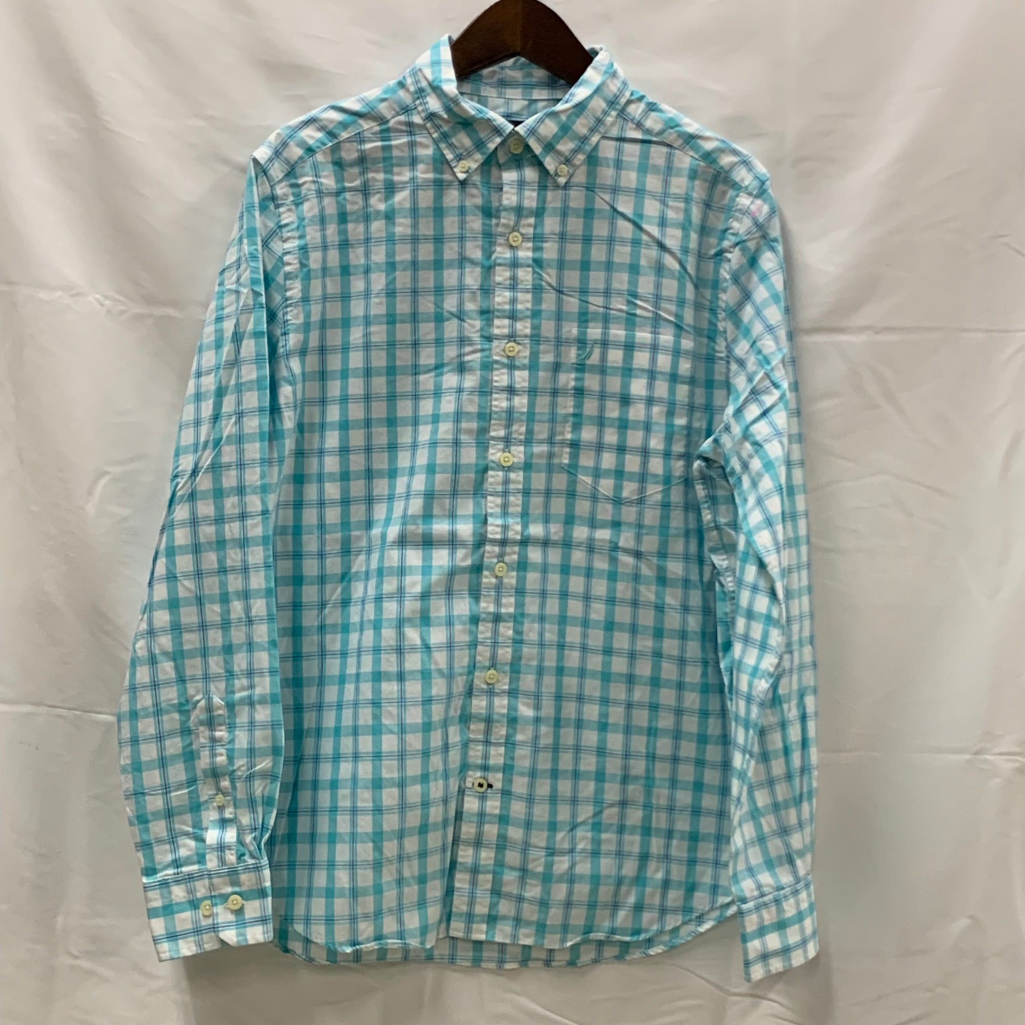 【中古】【古着】NAUTICA チェック シャツ ライトブルー Mサイズ