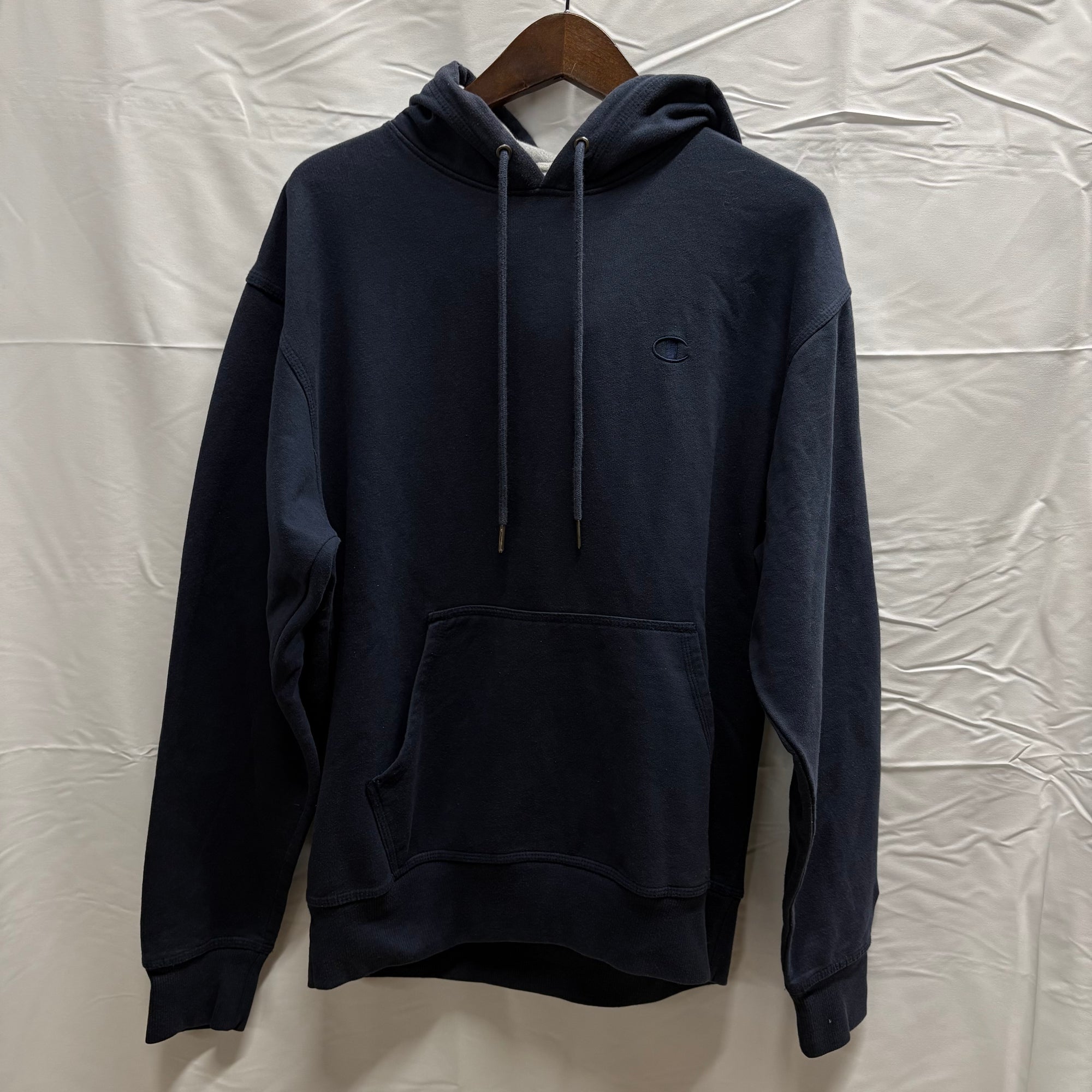 【古着】Champion ロゴ パーカー ネイビー XLサイズ