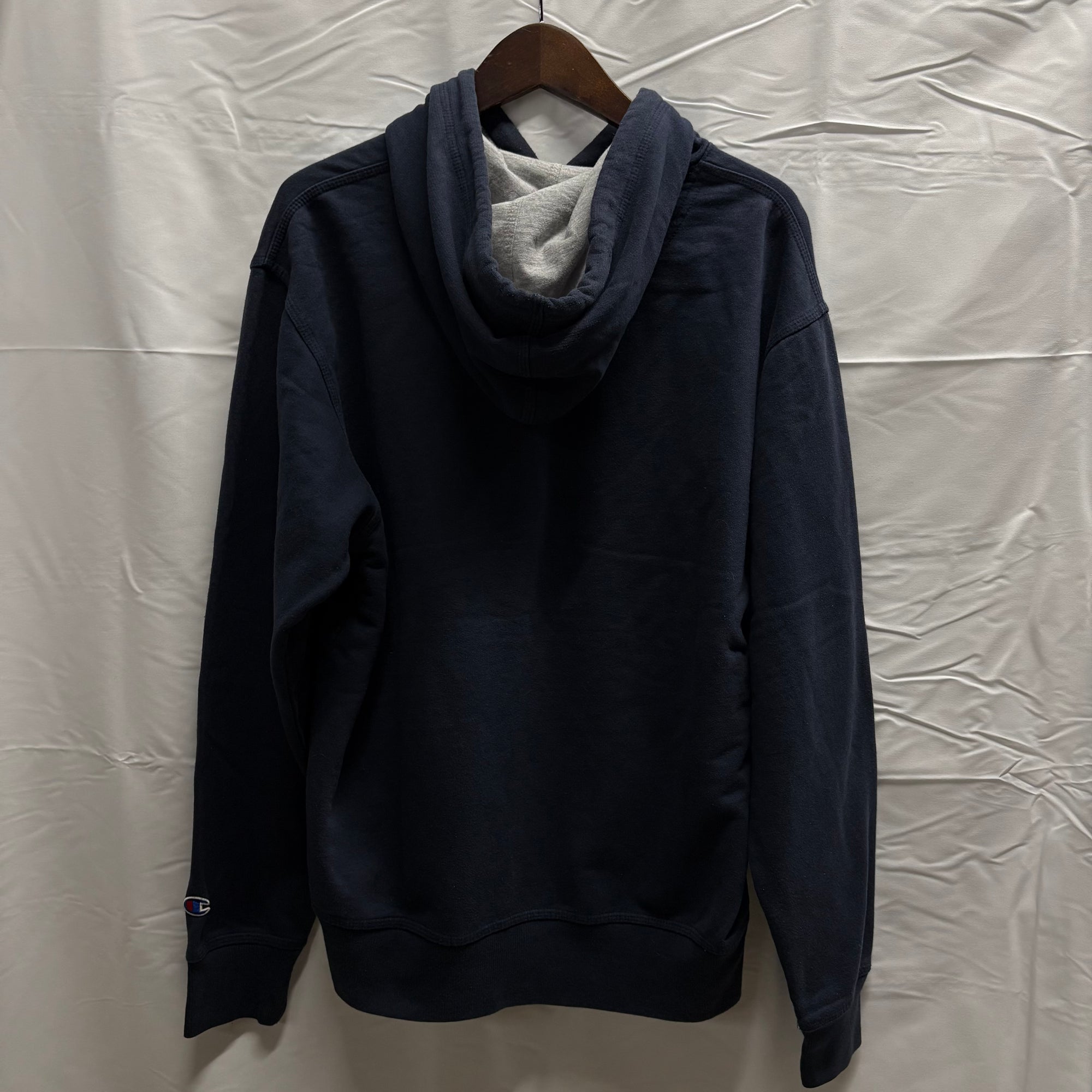【古着】Champion ロゴ パーカー ネイビー XLサイズ
