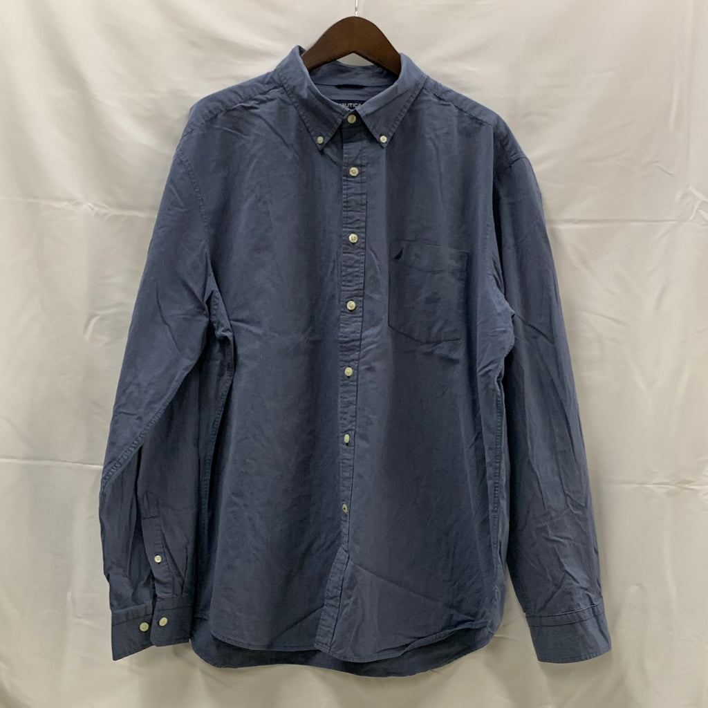 【中古】【古着】NAUTICA ストライプ シャツ インディゴ XLサイズ