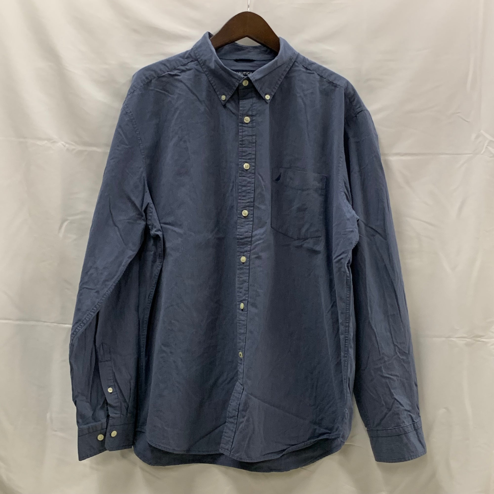 【中古】【古着】NAUTICA ストライプ シャツ インディゴ XLサイズ