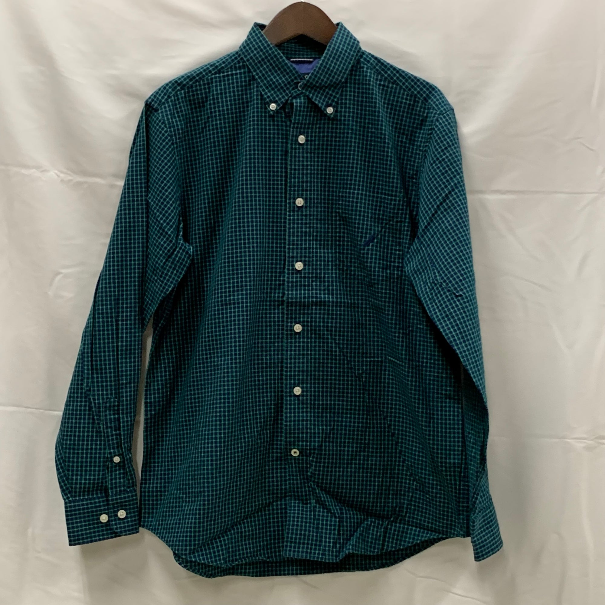 【中古】【古着】NAUTICA チェック シャツ モスグリーン Mサイズ