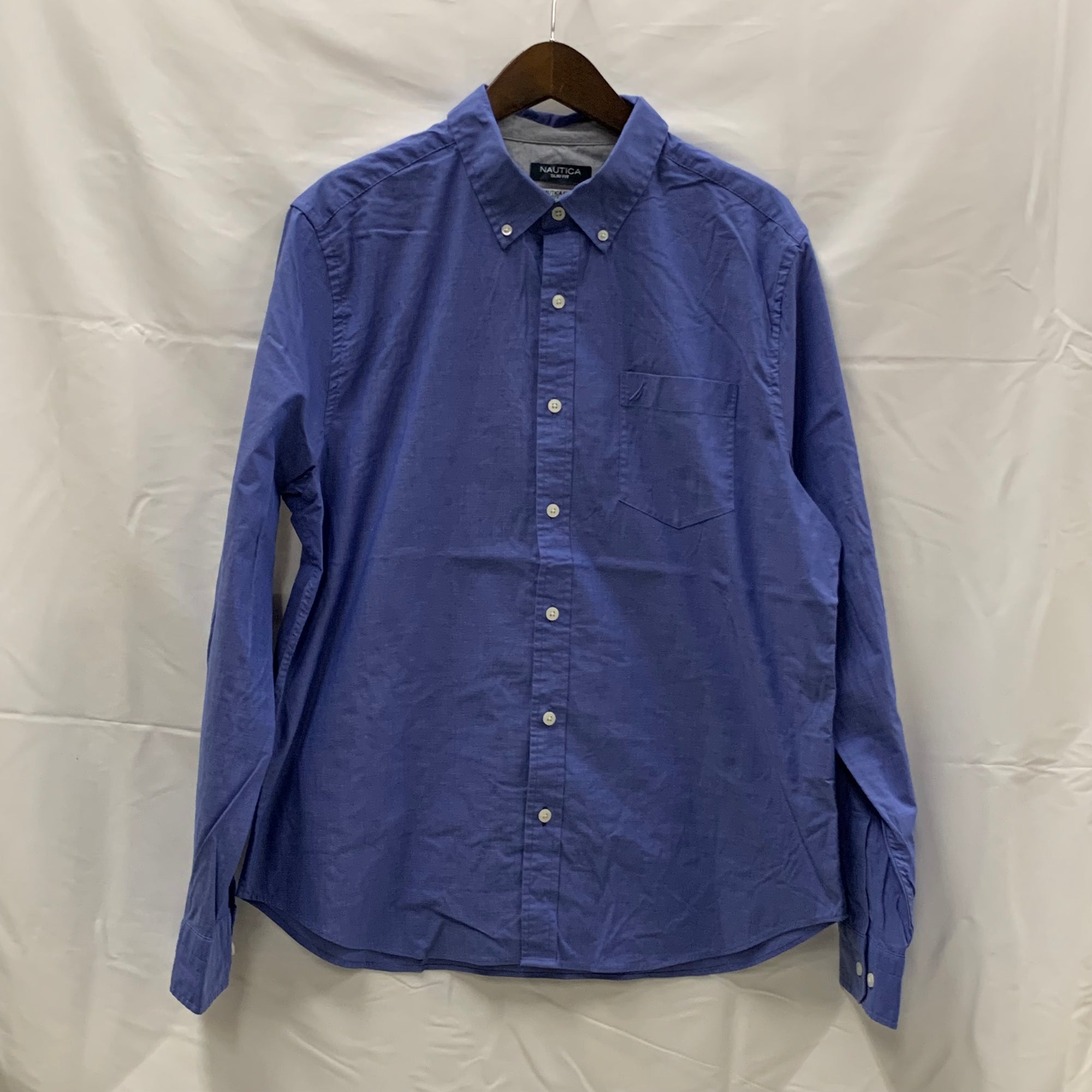 【中古】【古着】NAUTICA 無地 シャツ ブルー XLサイズ