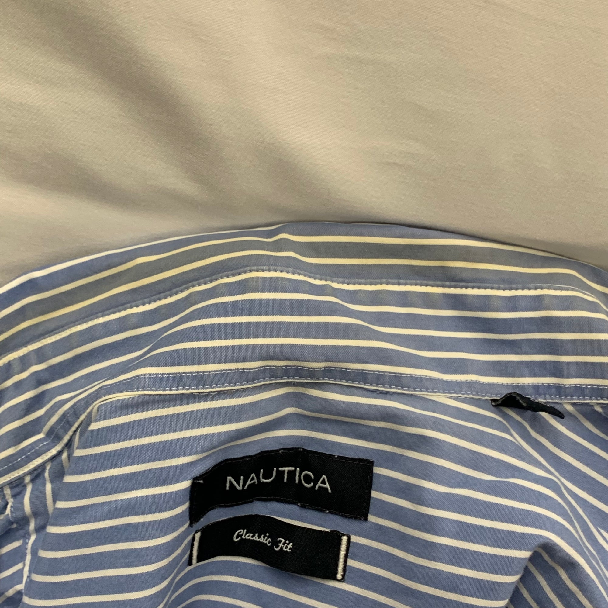 【中古】【古着】NAUTICA ストライプ シャツ ライトブルー