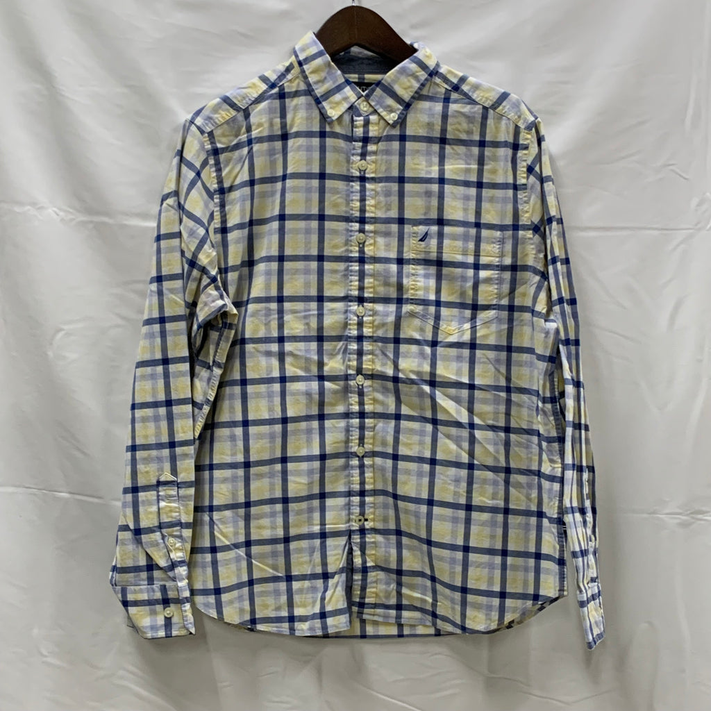 【中古】【古着】NAUTICA チェック シャツ ブルー×イエロー Mサイズ