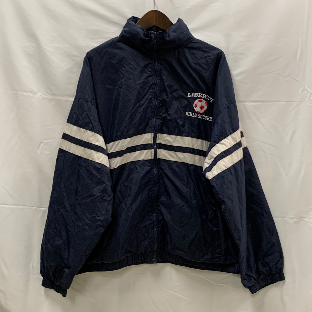 【中古】【古着】Charles River Apparel ボーダー ジャケット ネイビー Lサイズ