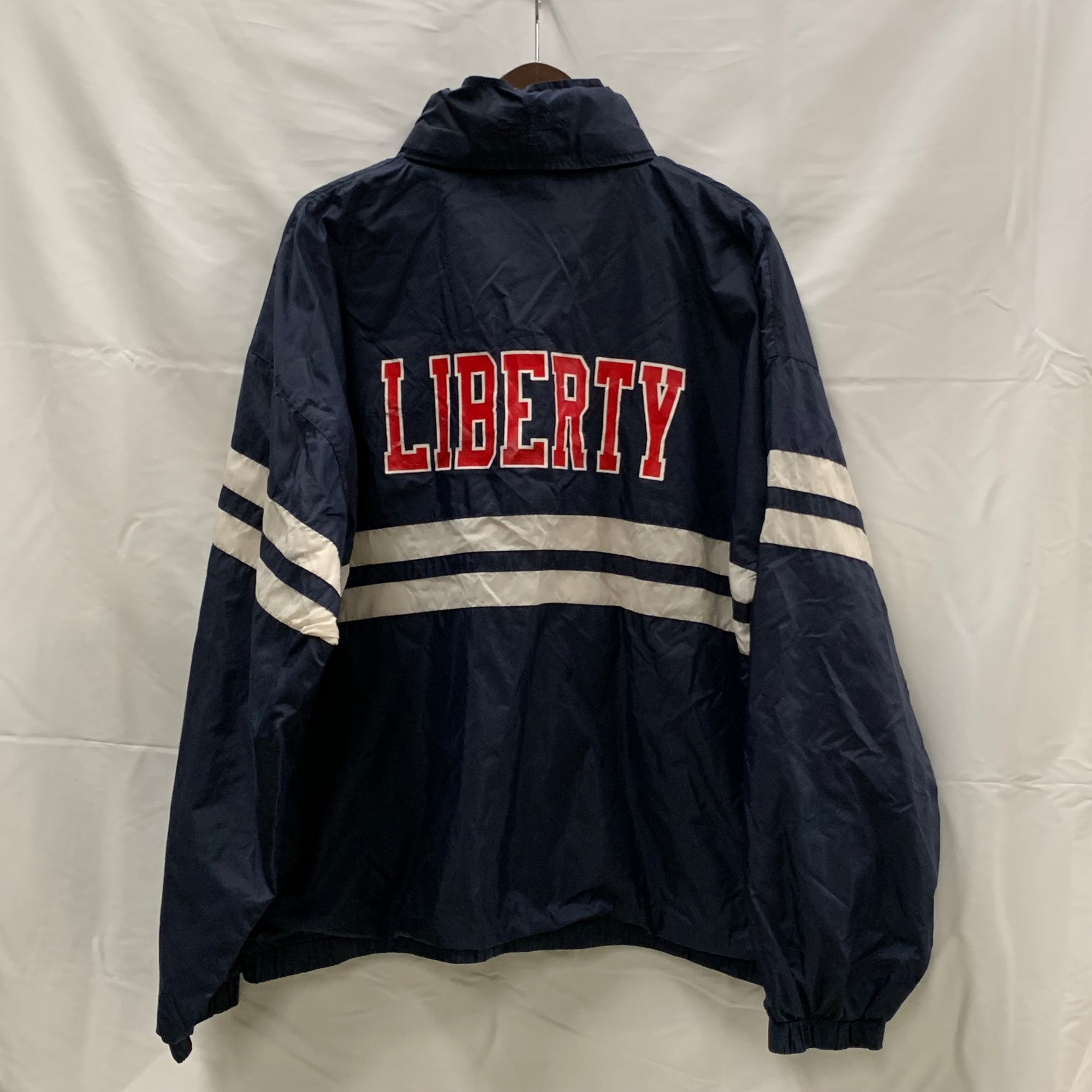 【中古】【古着】Charles River Apparel ボーダー ジャケット ネイビー Lサイズ