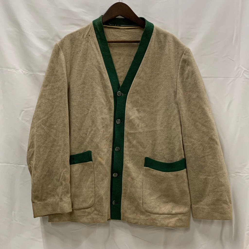 【中古】【古着】 無地 カーディガン ベージュ×グリーン