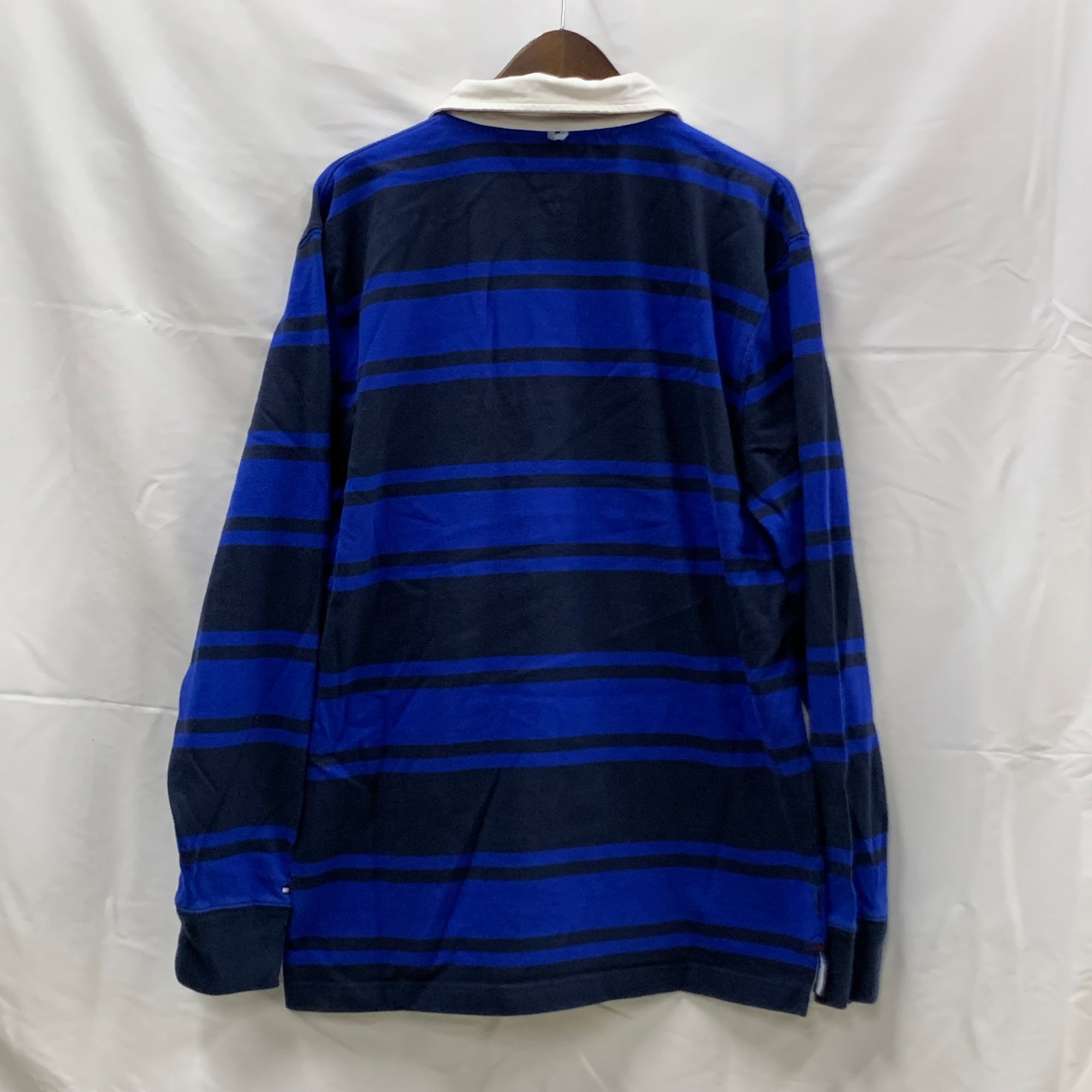 【中古】【古着】Tommy Hilfiger ボーダー ラガーシャツ ブルー×ブラック XXLサイズ