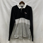 【中古】【古着】FILA ボーダー ラガーシャツ グレー×ブラック XLサイズ