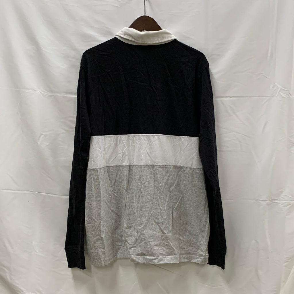 【中古】【古着】FILA ボーダー ラガーシャツ グレー×ブラック XLサイズ