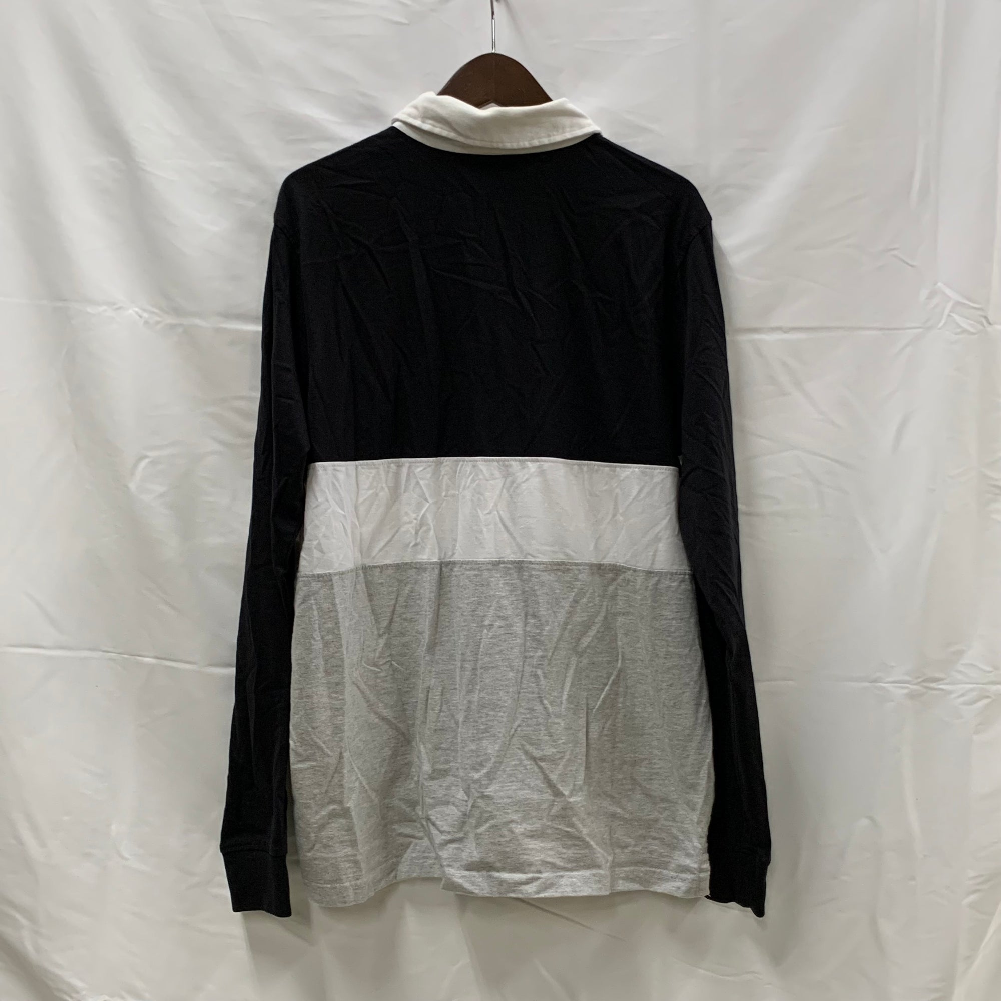 【中古】【古着】FILA ボーダー ラガーシャツ グレー×ブラック XLサイズ