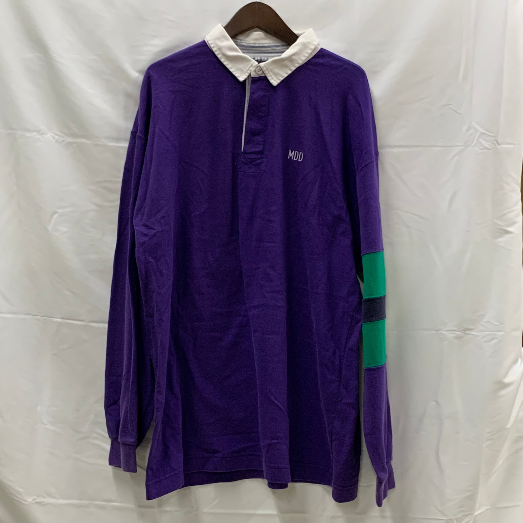 【中古】【古着】LANDS'END ボーダー ラガーシャツ パープル XLサイズ