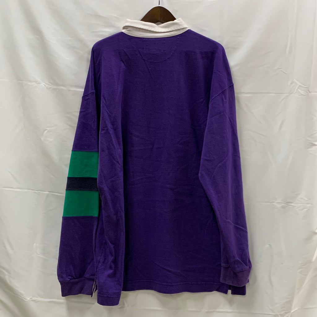 【中古】【古着】LANDS'END ボーダー ラガーシャツ パープル XLサイズ